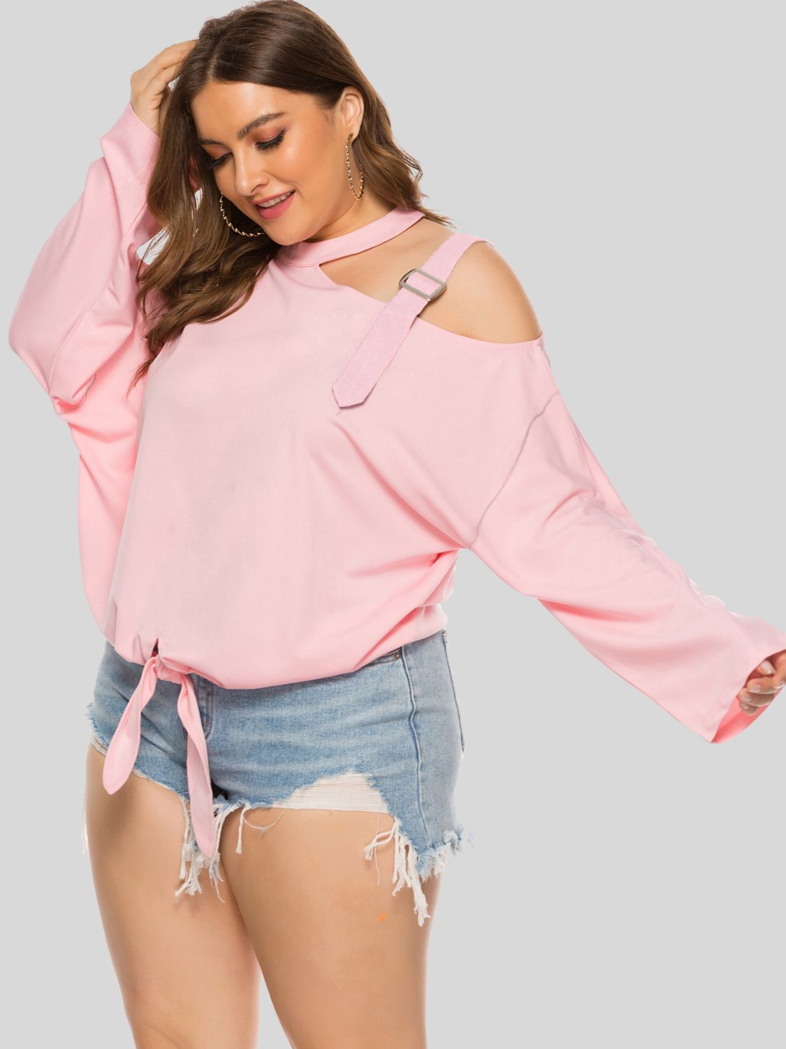 Plus Size Cold-Shoulder Tied Top king-general-store-5710.myshopify.com