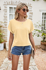 Full Size Round Neck Eyelet Short Sleeve Top king-general-store-5710.myshopify.com