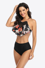 Tropical Print Ruffled Two-Piece Swimsuit king-general-store-5710.myshopify.com