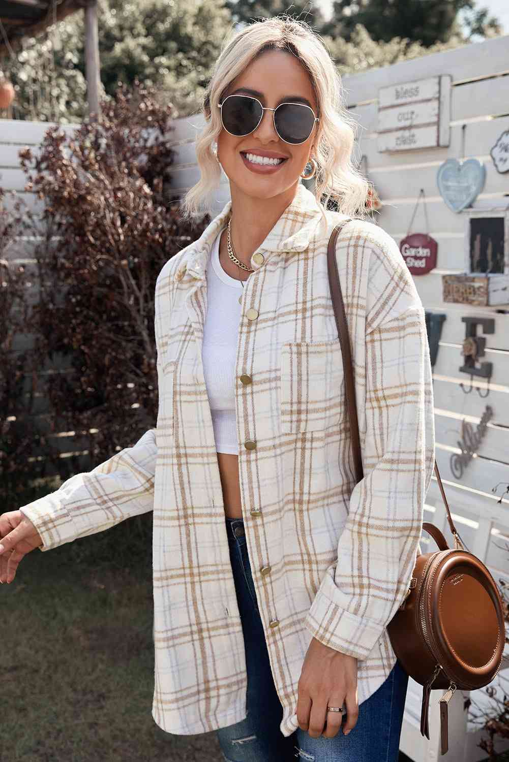 Plaid Curved Hem Dropped Shoulder Longline Shirt Jacket king-general-store-5710.myshopify.com