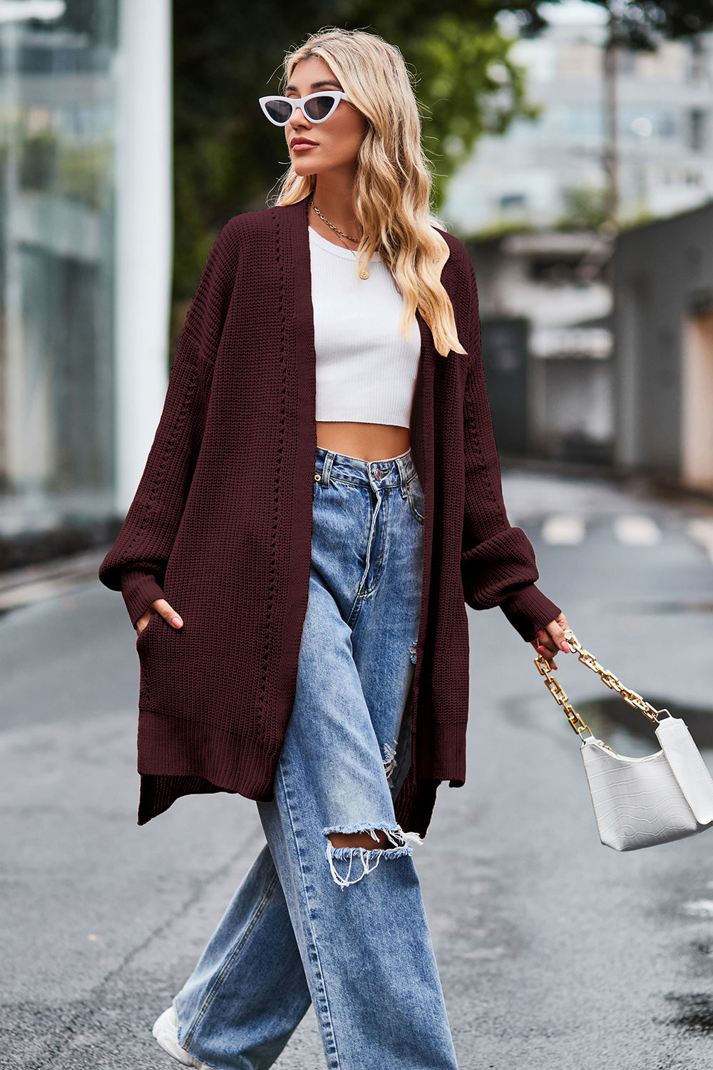 Open Front Dropped Shoulder Longline Cardigan king-general-store-5710.myshopify.com