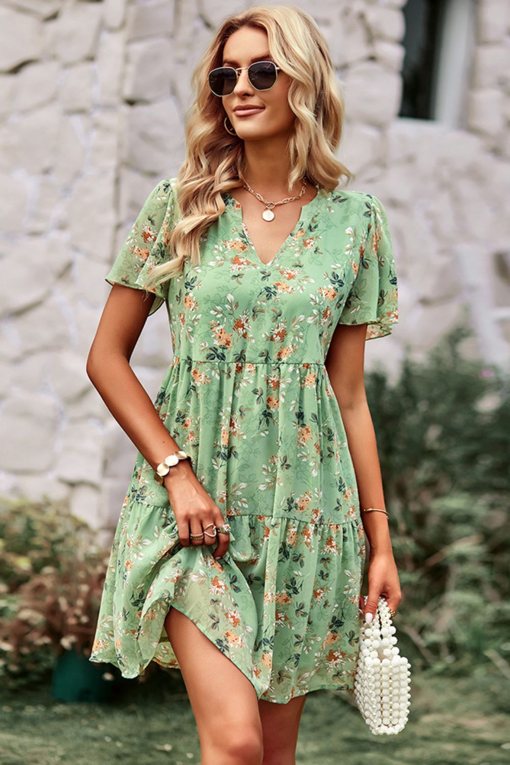 Floral Notched Flutter Sleeve Mini Dress king-general-store-5710.myshopify.com