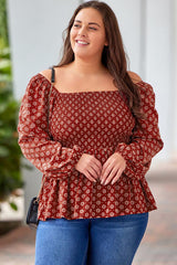 Plus Size Square Neck Balloon Sleeve Peplum Blouse king-general-store-5710.myshopify.com