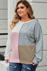 Plus Size Long Sleeve Color Block Top king-general-store-5710.myshopify.com