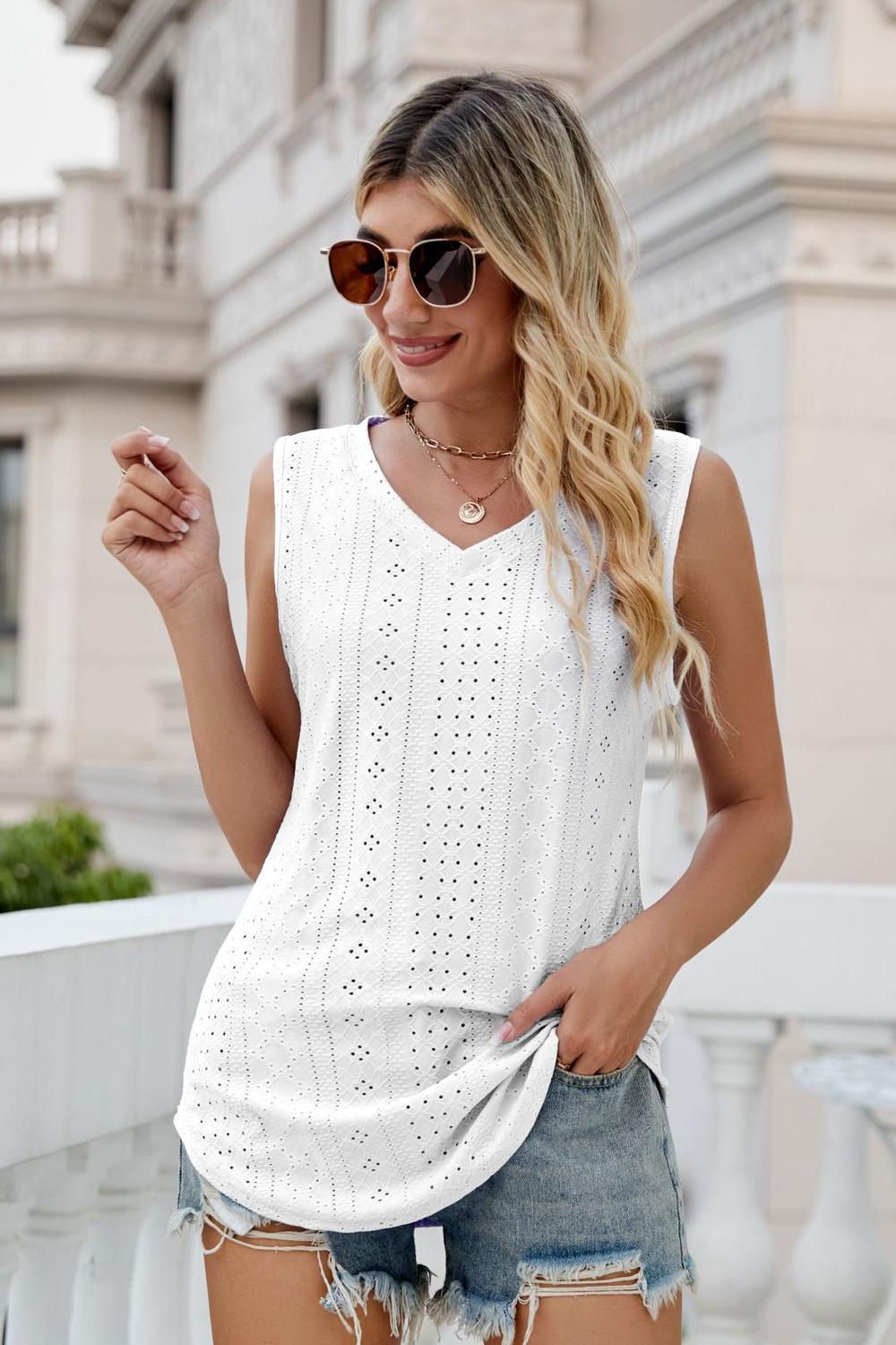 Eyelet V-Neck Tank king-general-store-5710.myshopify.com