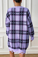 Plaid V-Neck Long Sleeve Sweater Dress king-general-store-5710.myshopify.com