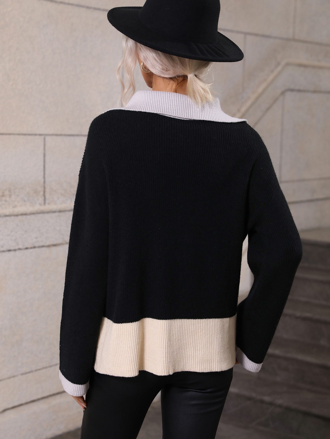 Double Take Color Block Half-Zip Dropped Shoulder Knit Pullover king-general-store-5710.myshopify.com