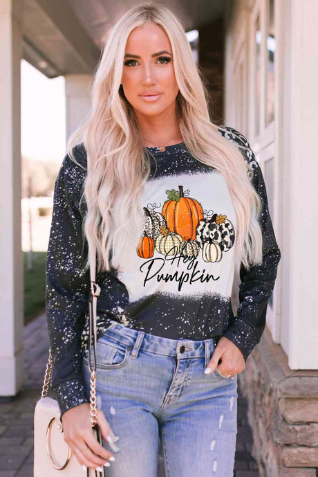 Round Neck Long Sleeve Pumpkin Graphic T-Shirt king-general-store-5710.myshopify.com