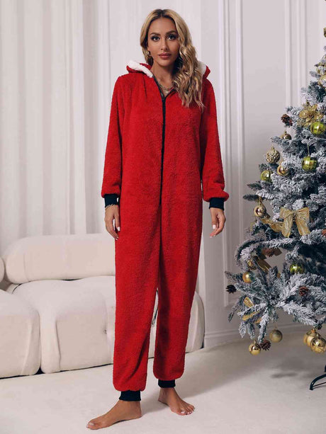 Zip Front Long Sleeve Hooded Teddy Lounge Jumpsuit king-general-store-5710.myshopify.com