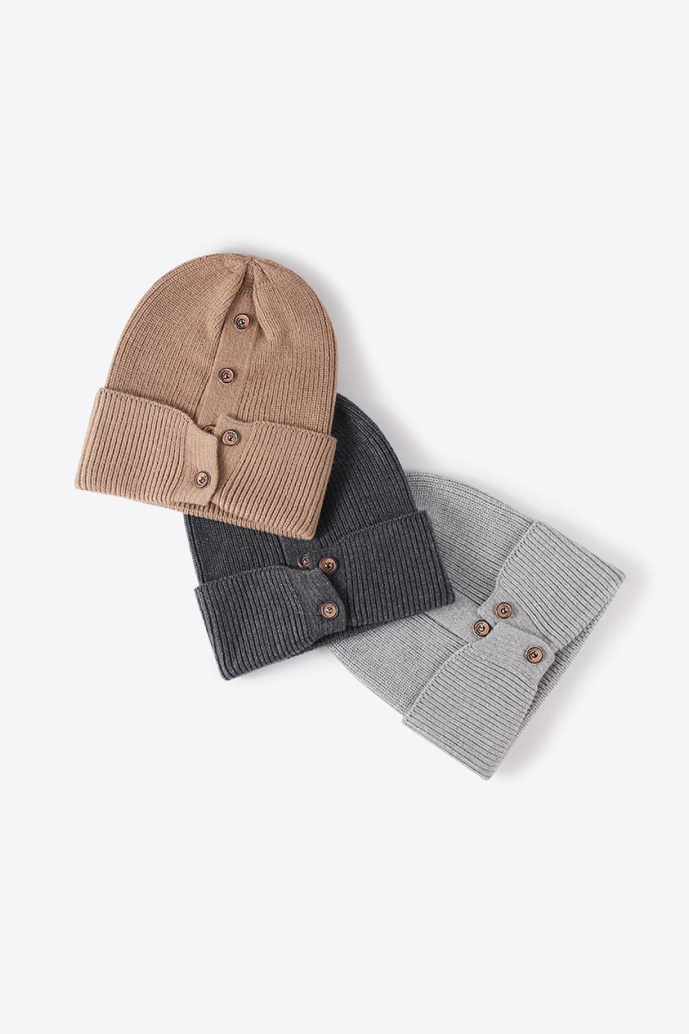 Button Detail Rib-Knit Cuff Beanie king-general-store-5710.myshopify.com