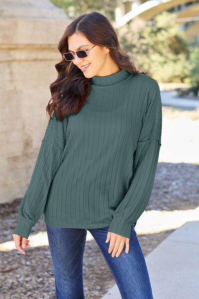 Basic Bae Full Size Ribbed Exposed Seam Mock Neck Knit Top king-general-store-5710.myshopify.com