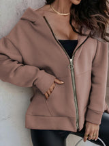 Zip-Up Slit Hoodie with Pockets king-general-store-5710.myshopify.com