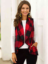 Plaid Open Front Sleeveless Cardigan king-general-store-5710.myshopify.com