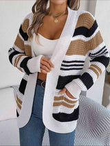 Striped Open Front Long Sleeve Cardigan king-general-store-5710.myshopify.com