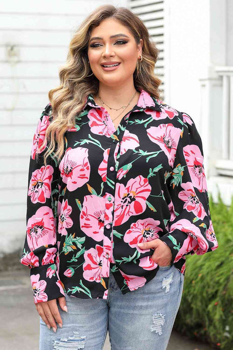 Plus Size Printed Collared Neck Long Sleeve Shirt king-general-store-5710.myshopify.com