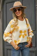 Floral Print Round Neck Dropped Shoulder Pullover Sweater king-general-store-5710.myshopify.com