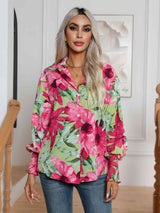 Floral Collared Neck Buttoned Shirt king-general-store-5710.myshopify.com