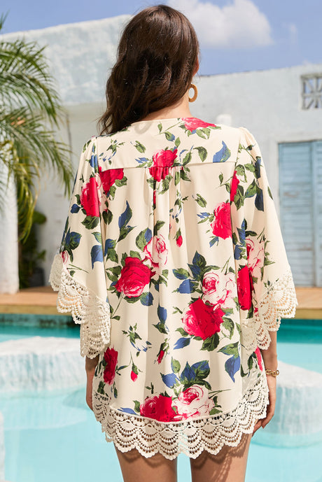 Floral Print Flounce Sleeve Cardigan king-general-store-5710.myshopify.com