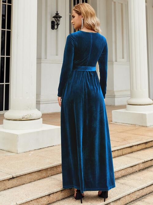 Tie Front Round Neck Long Sleeve Maxi Dress king-general-store-5710.myshopify.com