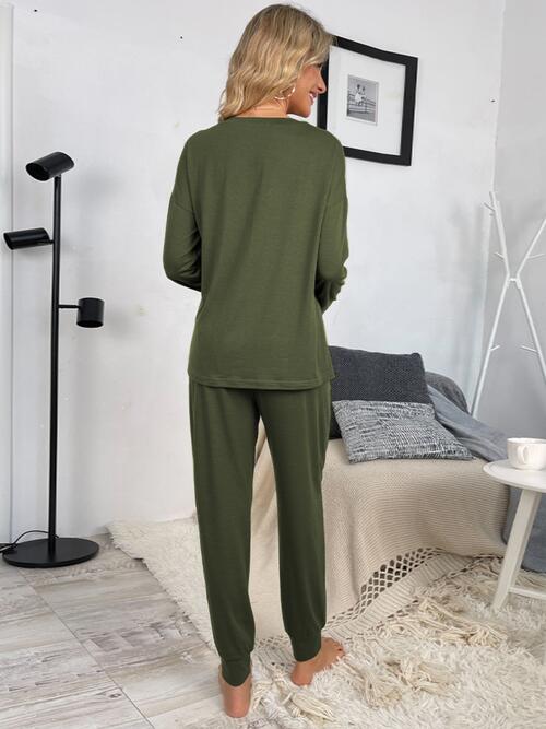 Round Neck Top and Drawstring Pants Lounge Set king-general-store-5710.myshopify.com