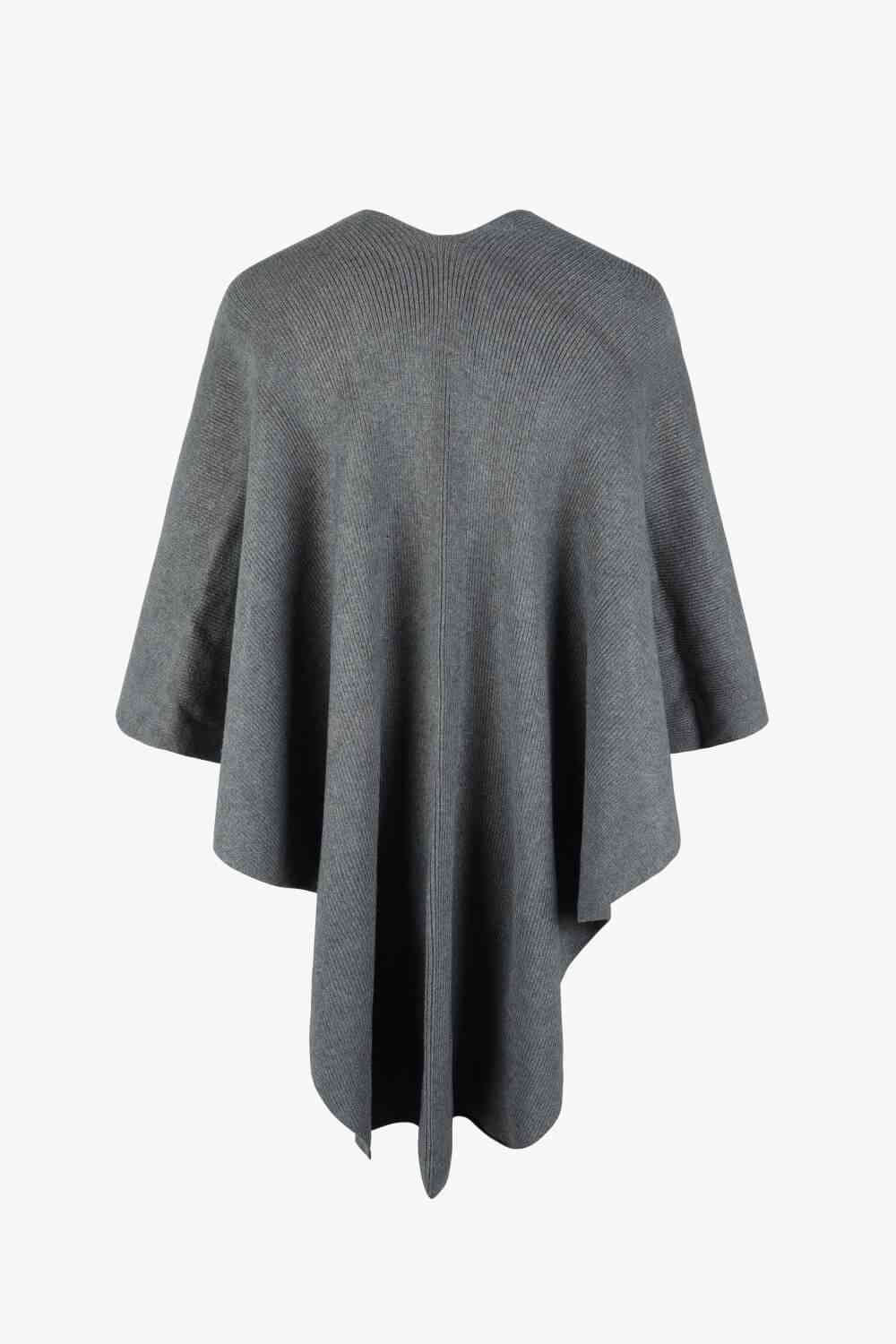 Surplice Neck Pom-Pom Trim Poncho king-general-store-5710.myshopify.com