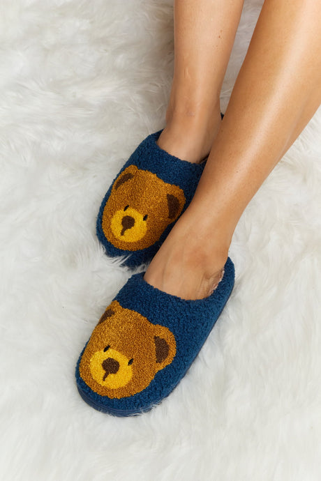 Melody Teddy Bear Print Plush Slide Slippers king-general-store-5710.myshopify.com