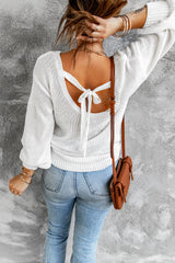 Double Take Tied Balloon Sleeve Round Neck Sweater king-general-store-5710.myshopify.com