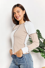 Double Take Color Block Exposed Seam Top king-general-store-5710.myshopify.com