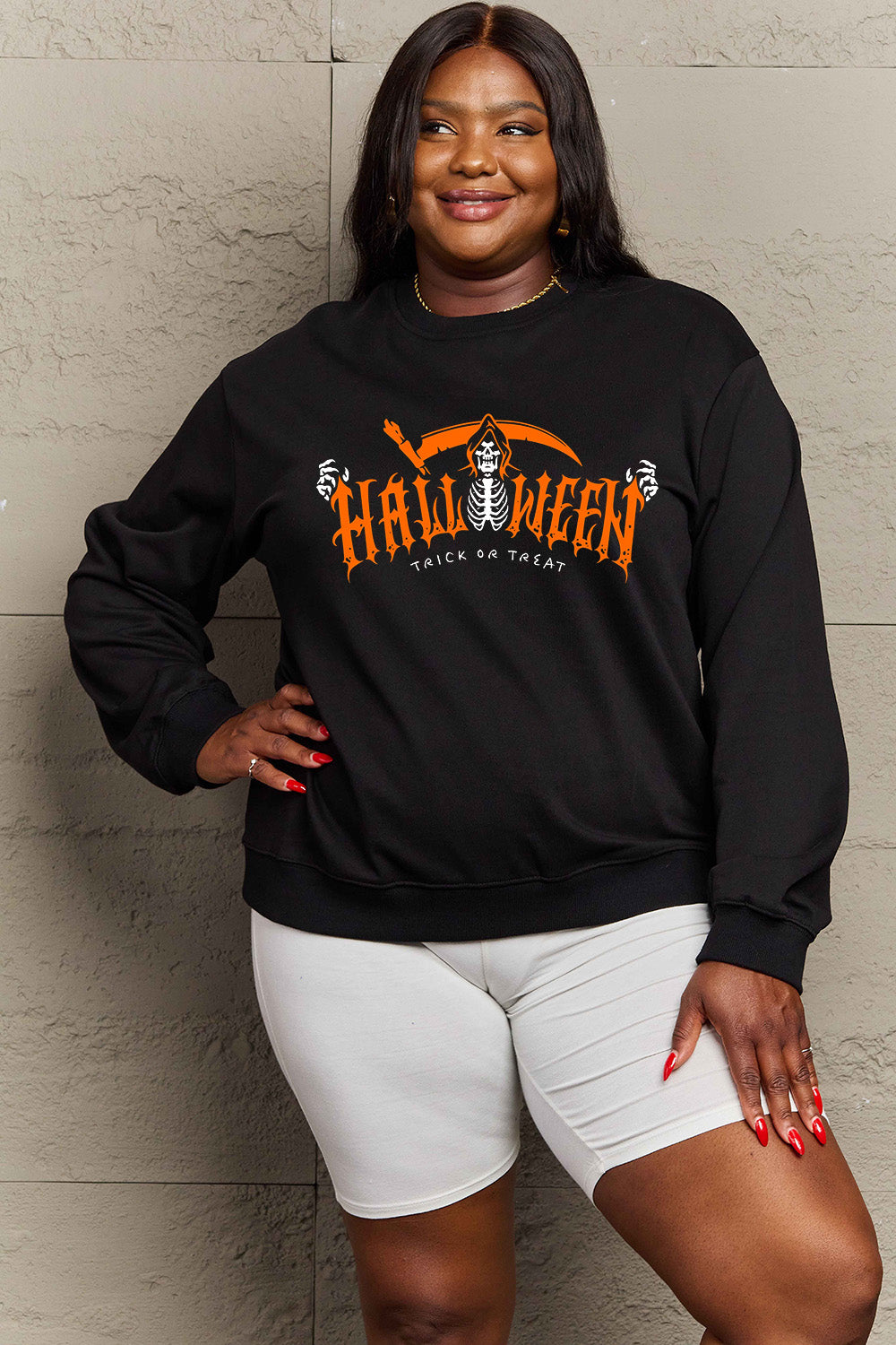 Simply Love Full Size HALLOWEEN TRICK OR TREAT Graphic Sweatshirt king-general-store-5710.myshopify.com