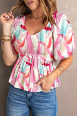 Printed V-Neck Babydoll Blouse king-general-store-5710.myshopify.com