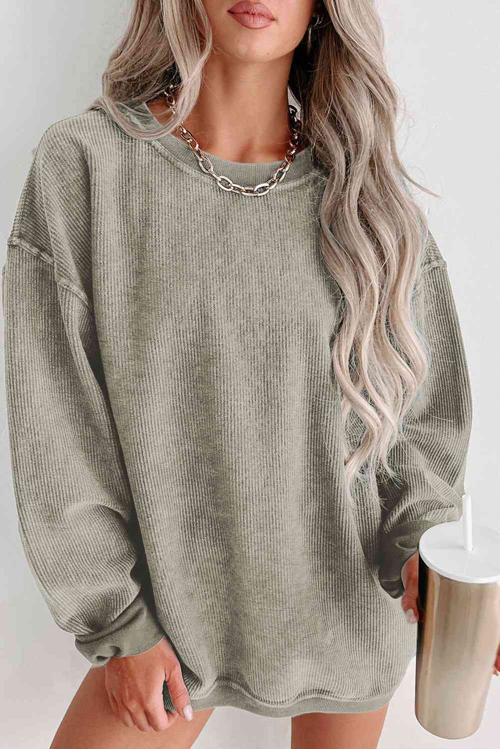 Round Neck Dropped Shoulder Sweatshirt king-general-store-5710.myshopify.com