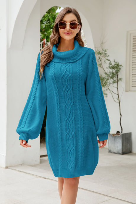 Woven Right Mixed Knit Turtleneck Lantern Sleeve Sweater Dress king-general-store-5710.myshopify.com