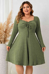 Plus Size Sweetheart Neck Long Sleeve Ribbed Dress king-general-store-5710.myshopify.com