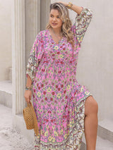 Plus Size Floral V-Neck Balloon Sleeve Midi Dress king-general-store-5710.myshopify.com