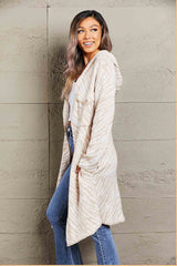Double Take Printed Open Front Hooded Longline Cardigan king-general-store-5710.myshopify.com