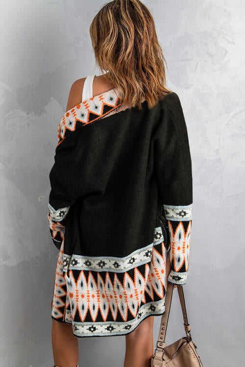 Geometric Open Front Long Sleeve Cardigan king-general-store-5710.myshopify.com