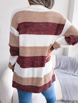 Striped Rib-Knit Open Front Longline Cardigan king-general-store-5710.myshopify.com