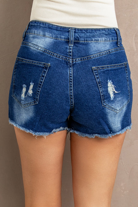 Spliced Lace Distressed Denim Shorts king-general-store-5710.myshopify.com