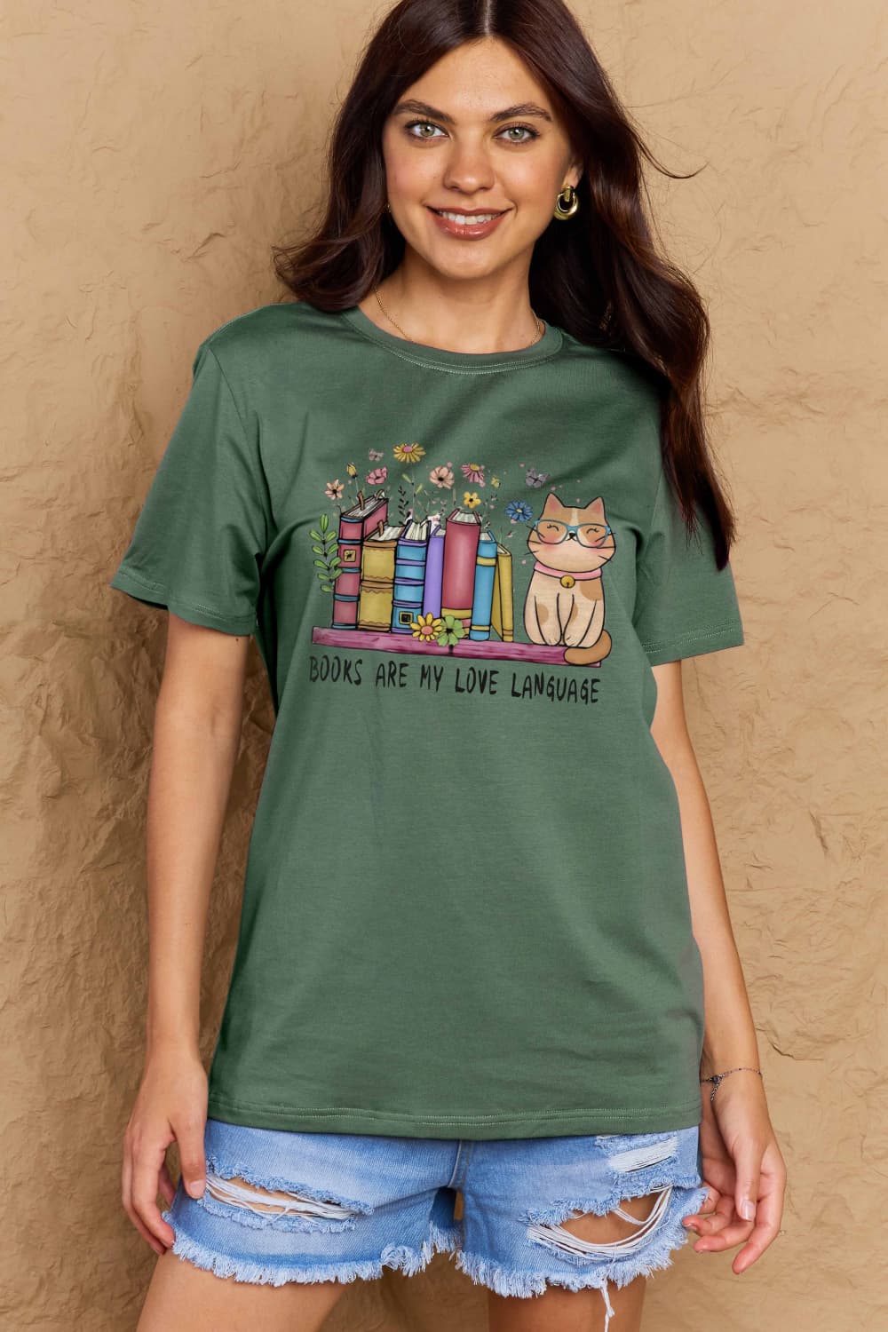 Simply Love Full Size BOOKS ARE MY LOVE LANGUAGE Graphic Cotton Tee king-general-store-5710.myshopify.com