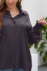 High-Low Collared Neck Lantern Sleeve Shirt king-general-store-5710.myshopify.com