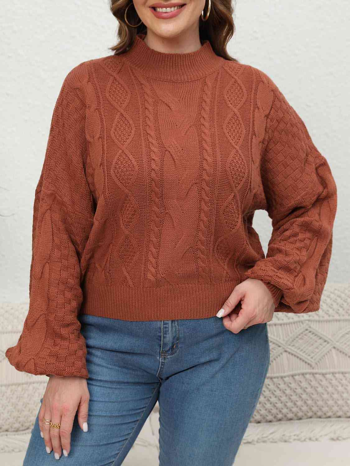 Plus Size Mock Neck Cable Knit Long Sleeve Sweater king-general-store-5710.myshopify.com