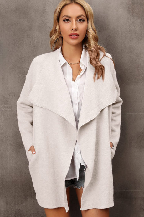 Waterfall Collar Longline Cardigan with Side Pockets king-general-store-5710.myshopify.com