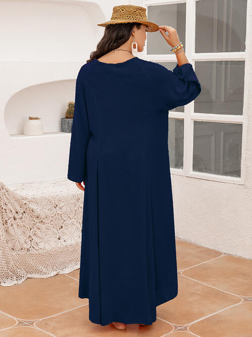 Plus Size Tie Neck Long Sleeve Slit Dress king-general-store-5710.myshopify.com