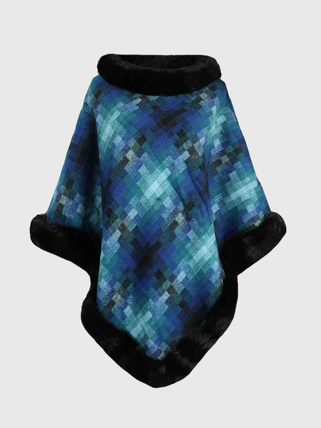 Faux Fur Trim Poncho king-general-store-5710.myshopify.com