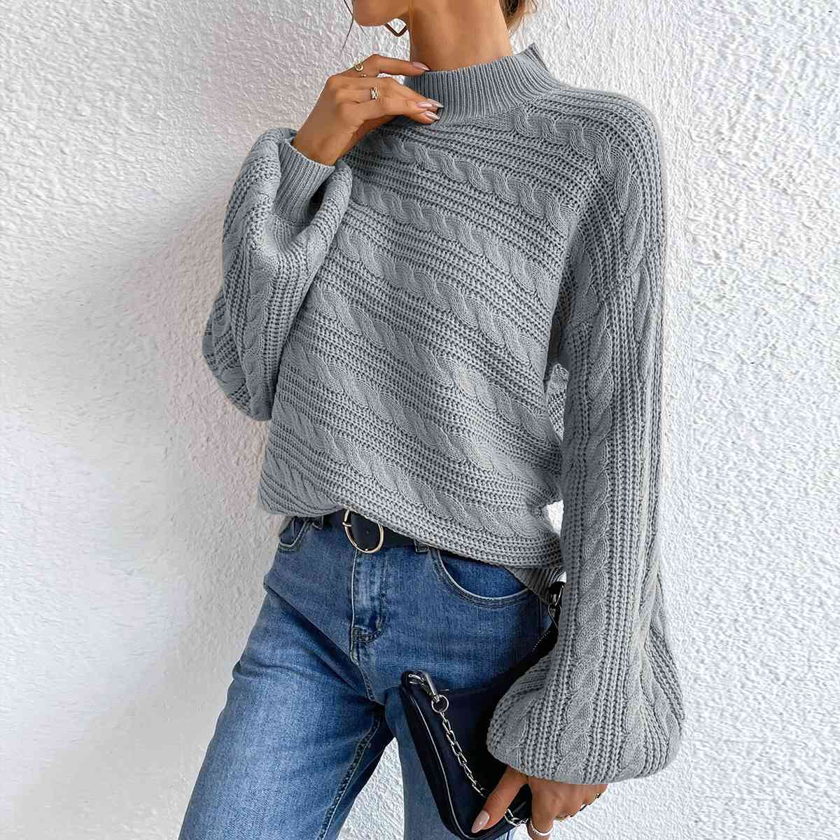 Cable-Knit Mock Neck  Long Sleeve Sweater king-general-store-5710.myshopify.com