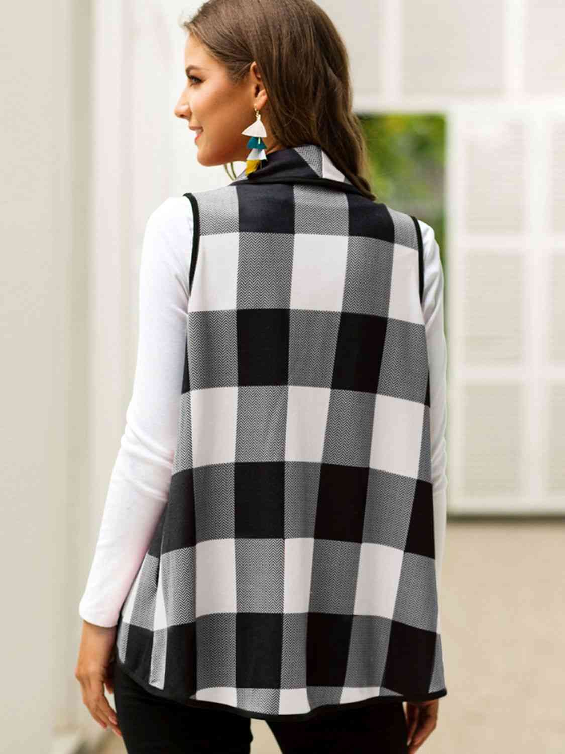 Plaid Open Front Sleeveless Cardigan king-general-store-5710.myshopify.com