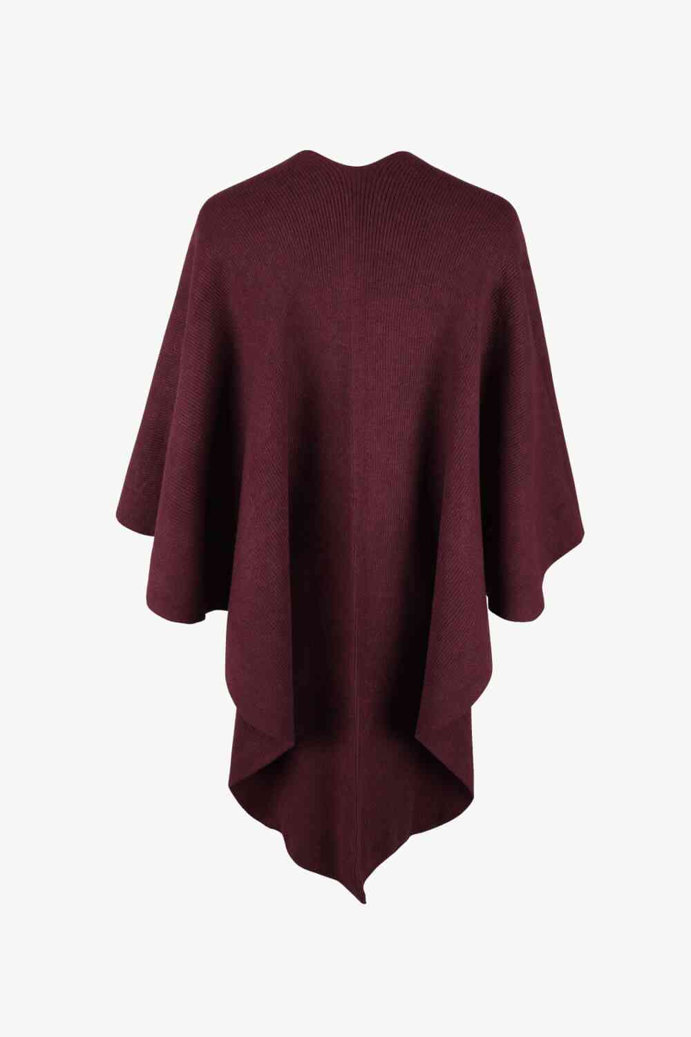 Surplice Neck Pom-Pom Trim Poncho king-general-store-5710.myshopify.com