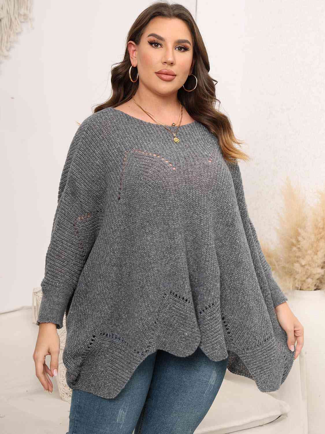 Plus Size Round Neck Batwing Sleeve Sweater king-general-store-5710.myshopify.com