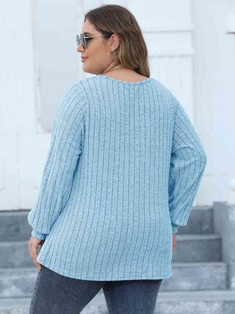 Plus Size Ribbed V-Neck Long Sleeve Top king-general-store-5710.myshopify.com