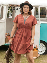 Double Take Plus Size Ruffle Hem V-Neck Short Sleeve Dress king-general-store-5710.myshopify.com